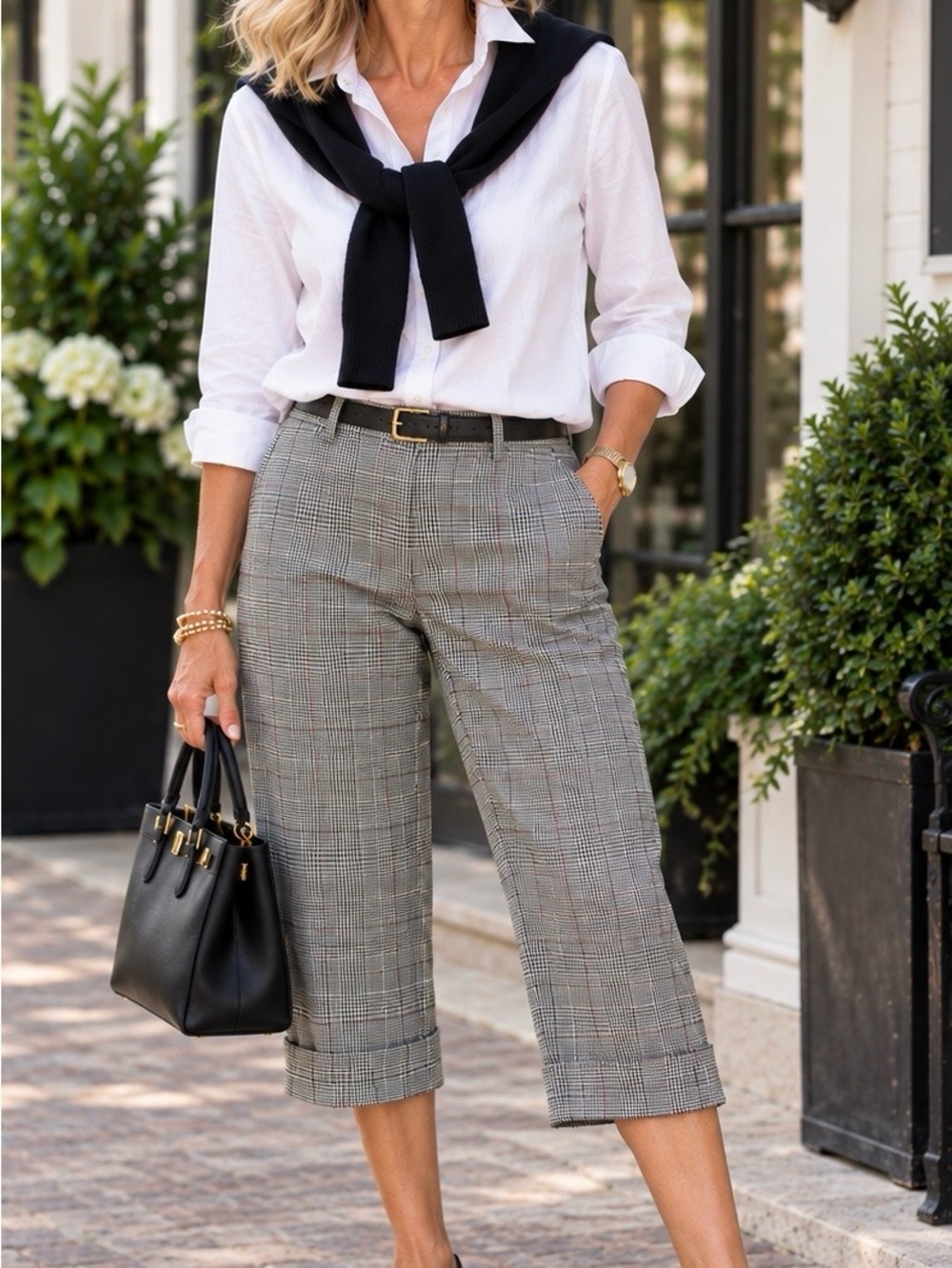 NWT Liz & Co Plaid Cuffed Capri Corpcore Preppy Classic Office Chic Transitional